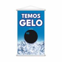 Banner Temos Gelo Preço Fundo Preto Serviço Lona 60X40Cm