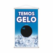 Banner Temos Gelo Preço Fundo Preto Serviço Lona 80x50cm