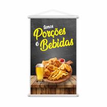 Banner Temos Porções e Bebidas Lanches Restaurante 60x40cm