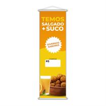 Banner Temos Salgado e Suco Diversos Sabores Preço 100x30cm Banner Temos Salgado e Suco Diversos Sabores Preço 100x30cm