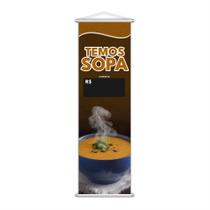 Banner Temos Sopa Restaurante Preço Preto Lona 100X30Cm