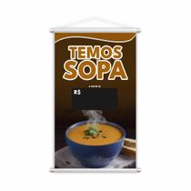 Banner Temos Sopa Restaurante Preço Preto Lona 80X50Cm