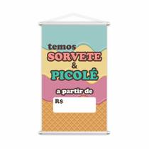 Banner Temos Sorvete e Picolé Gelado Doce Lona 60x40cm