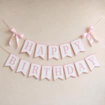 Banner TULOBI Rosa Feliz Aniversário com Laços de Cetim Banner TULOBI Rosa Feliz Aniversário com Laços de Cetim