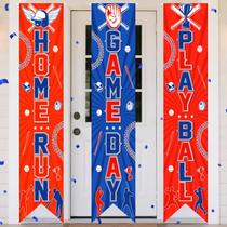 Banners de varanda de beisebol Wayyogh, 3 peças, 120 x 30 cm, vermelho, azul