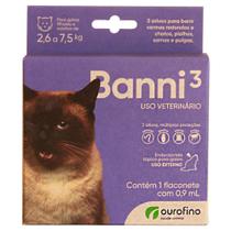 Banni 3 Gatos até 7,5kg 0,90ml Vermes Pulgas Sarna Piolho - Ourofino Pet