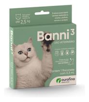 Banni3 Antipulgas Para Gatos Até 2,5kg 0,3ml - Ourofino Banni3 Antipulgas Para Gatos Até 2,5kg 0,3ml - Ourofino
