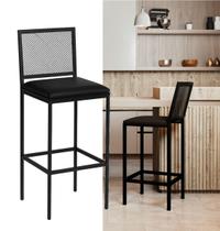 Banqueta Alta Angola Preta com Encosto Aço e Assento Estofado material sintético Cozinha Bar Gourmet 99cm