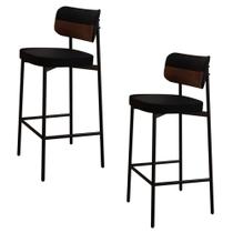 Banqueta Alta Bar Estofada Kit 2 Ella M25 Linho Preto/Whisky - Mpozenato Banqueta Alta Bar Estofada Kit 2 Ella M25 Linho Preto/Whisky - Mpozenato