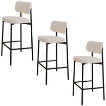 Banqueta Alta Bar Estofada Kit 3 Ella M25 Linho Palha - Mpozenato Banqueta Alta Bar Estofada Kit 3 Ella M25 Linho Palha - Mpozenato