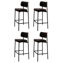 Banqueta Alta Bar Estofada Kit 4 Ella M25 Sintético Preto - Mpozenato Banqueta Alta Bar Estofada Kit 4 Ella M25 Sintético Preto - Mpozenato