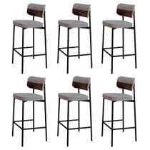 Banqueta Alta Bar Estofada Kit 6 Ella M25 Linho Cinza CL/Café - Mpozenato Banqueta Alta Bar Estofada Kit 6 Ella M25 Linho Cinza CL/Café - Mpozenato