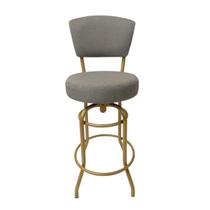 Banqueta Alta Bar Giratória com Encosto cor Dourado fosco Assento cor linho Cinza grosso Confortável