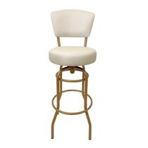 Banqueta Alta Bar Giratória com Encosto cor Dourado fosco Assento grosso cor Off White