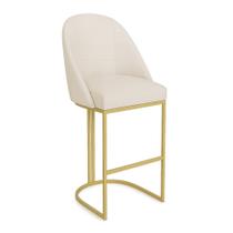 Banqueta Alta Bela Suede Bege Base Metálica Industrial Dourado - Pallazio