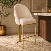 Banqueta Alta Bela Suede Bege Base Metálica Industrial Dourado - Pallazio Banqueta Alta Bela Suede Bege Base Metálica Industrial Dourado - Pallazio