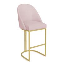 Banqueta Alta Bela Suede Rosa Bebê Base Metálica Industrial Dourado - Pallazio Banqueta Alta Bela Suede Rosa Bebê Base Metálica Industrial Dourado - Pallazio