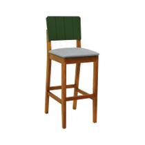 Banqueta Alta Bistrô Linhas Madeira Maciça Encosto MDF Laqueado Verde Musgo - Amêndoa Assento Estof. Linho Cinza Mescla Impermeável