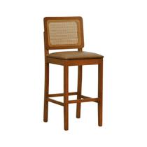 Banqueta Alta Bistrô Lyon Madeira Maciça Encosto Telinha Amêndoa Assento Estofado Corano