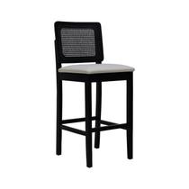 Banqueta Alta Bistrô Lyon Madeira Maciça Encosto Telinha Assento Estofado Corano Preto/Bege