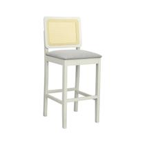 Banqueta Alta Bistrô Lyon Madeira Maciça Encosto Telinha Assento Estofado Linho