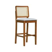 Banqueta Alta Bistrô Lyon Madeira Maciça Encosto Telinha Natural Assento Estofado Corano