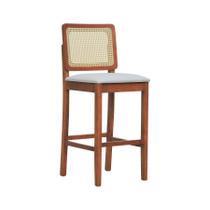 Banqueta Alta Bistrô Lyon Madeira Maciça Encosto Telinha Natural Assento Estofado