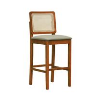Banqueta Alta Bistrô Lyon Madeira Maciça Encosto Telinha Natural Assento Estofado Linho Amêndoa/Bege