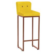 Banqueta Alta C/ Encosto Lucca Industrial Cozinha Balcão Ferro Bronze Botão Preto Suede Amarelo - Ahazzo Móveis