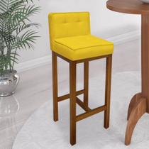 Banqueta Alta Com Encosto Alba Cozinha Balcão Bistrô Base Madeira Castanho Suede Amarelo - Ahazzo Móveis