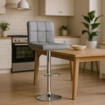 Banqueta Alta Com Encosto Alto Estofado Para Cozinha Americana Bancada Ilha Gomos Confort Cinza