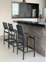 Banqueta Alta Com Encosto Aluminio Tela Sling Piscina Balcão