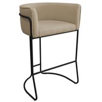 Banqueta Alta com Encosto Betina Base Preto Linho Bege - Nexta Casa Banqueta Alta com Encosto Betina Base Preto Linho Bege - Nexta Casa