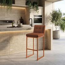 Banqueta Alta com Encosto Industrial PU Nozes Base Bronze D'Rossi Banqueta Alta com Encosto Industrial PU Nozes Base Bronze D'Rossi