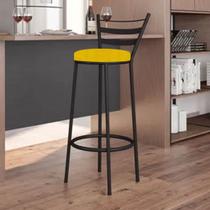 Banqueta Alta Com Encosto Kali Bar Bistrô Cozinha Balcão Ferro Preto Suede Amarelo - Ahazzo Móveis