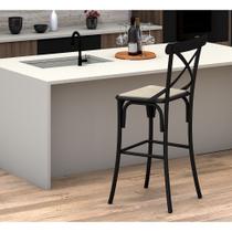 Banqueta Alta com Encosto Katrina em Aço para Bar Cozinha Bancada Bistrô Área Gourmet - Preto Banqueta Alta com Encosto Katrina em Aço para Bar Cozinha Bancada Bistrô Área Gourmet - Preto