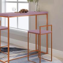 Banqueta Alta Com Encosto Lino Industrial Balcão Bistrô Ferro Bronze MDF Madeira Rose Gold - Ahazzo Móveis