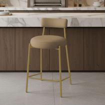 Banqueta Alta com Encosto Londres New Couro Flex D03 Aço material sintético Bege D'Rossi