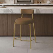 Banqueta Alta com Encosto Londres New Couro Flex D03 Aço material sintético Marrom D'Rossi