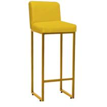 Banqueta Alta Com Encosto Lucca -60cm chão até o assento Industrial Ferro Dourado material sintético Amarelo - Ahazzo Móveis