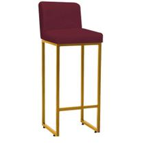 Banqueta Alta Com Encosto Lucca -60cm chão até o assento Industrial Ferro Dourado Suede Bordô- Ahz Móveis