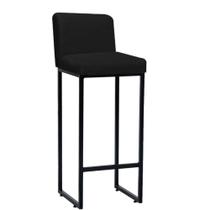 Banqueta Alta Com Encosto Lucca -60cm chão até o assento Industrial Ferro Preto Sintético Preto- Ahz Móveis