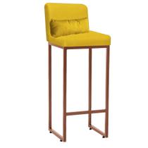 Banqueta Alta com Encosto Lucca Industrial Cozinha Balcão Ferro Bronze Sintético Amarelo e Almofada Amarelo- Ahz Móveis