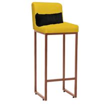 Banqueta Alta com Encosto Lucca Industrial Cozinha Balcão Ferro Bronze Suede Amarelo e Almofada Preto- Ahz Móveis