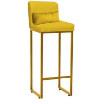 Banqueta Alta com Encosto Lucca Industrial Cozinha Balcão Ferro Dourado material sintético Amarelo e Almofada Amarelo - Ahazzo Móveis