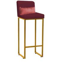 Banqueta Alta com Encosto Lucca Industrial Cozinha Balcão Ferro Dourado Suede Bordô e Almofada Rose Gold- Ahz Móveis