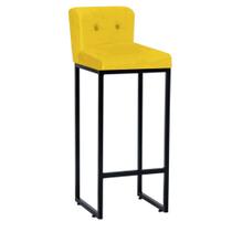 Banqueta Alta Com Encosto Lucca Industrial Cozinha Balcão Ferro Preto Botão Suede Amarelo - Ahazzo Móveis