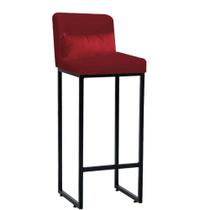 Banqueta Alta com Encosto Lucca Industrial Cozinha Balcão Ferro Preto Sintético Vermelho e Almofada Vermelho - Ahazzo Móveis