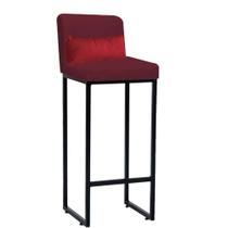 Banqueta Alta com Encosto Lucca Industrial Cozinha Balcão Ferro Preto Suede Bordô e Almofada Vermelho- Ahz Móveis