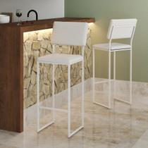 Banqueta Alta com Encosto Nina Industrial para Bar Cozinha Bancada Assento em material sintético- Branco/branco Banqueta Alta com Encosto Nina Industrial para Bar Cozinha Bancada Assento em material sintético- Branco/branco